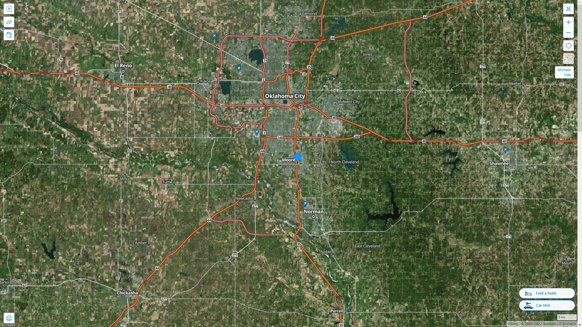 Moore Oklahoma Highway and Road Map with Satellite View
